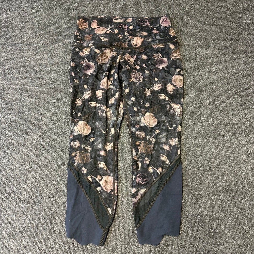 Lululemon Leggings Womens Size 6 Floral Mesh Trim Scalloped Hem Crop Yoga Pants